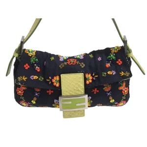 Fendi Mamma Multicolored Logo Hobo Green One Shoulder Bag Bucket Beaded Black